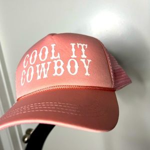 ‘Cool it cowboy’ pink snap back hat